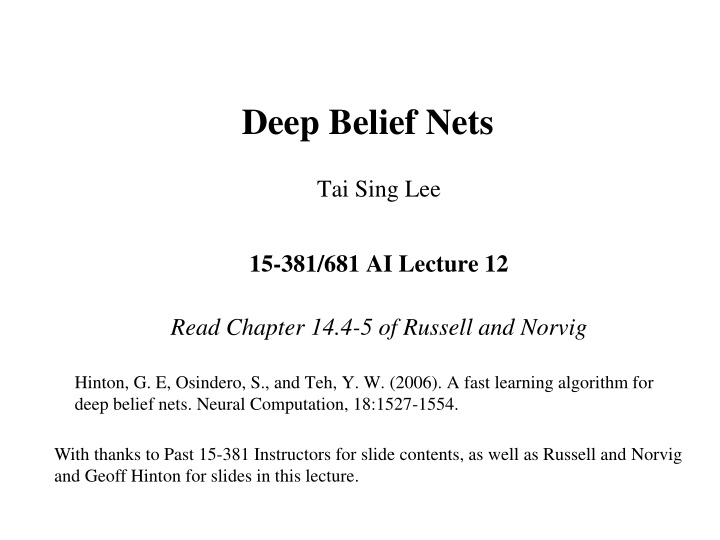 Introduction to Deep Belief Nets and Probabilistic Inference Methods