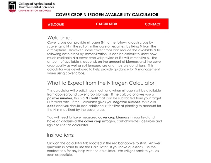 Cover Crop Nitrogen Availability Calculator