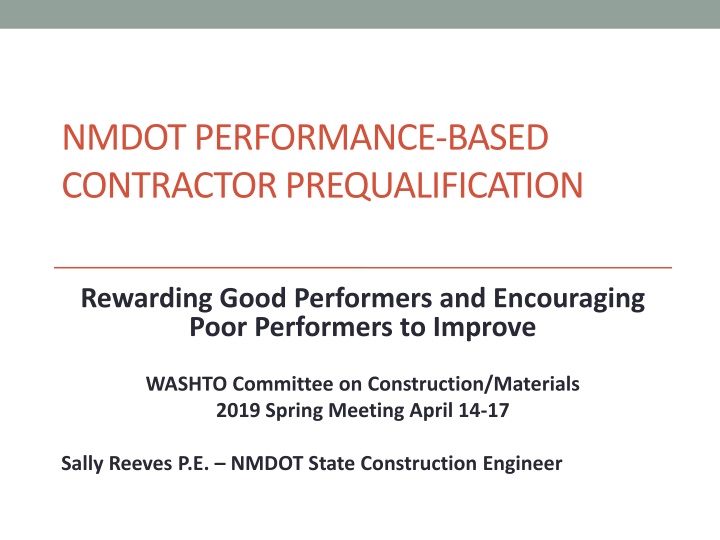 NMDOT Performance-Based Contractor Prequalification Process Overview