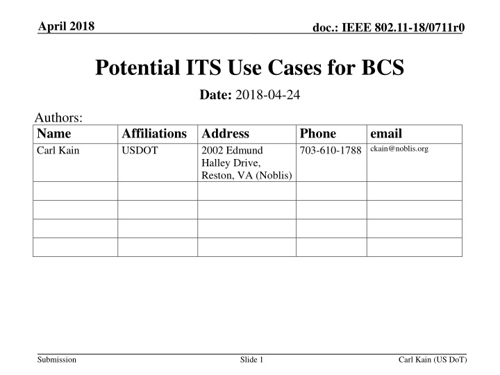 Potential Intelligent Transportation System Use Cases for Broadcast Services Study Group