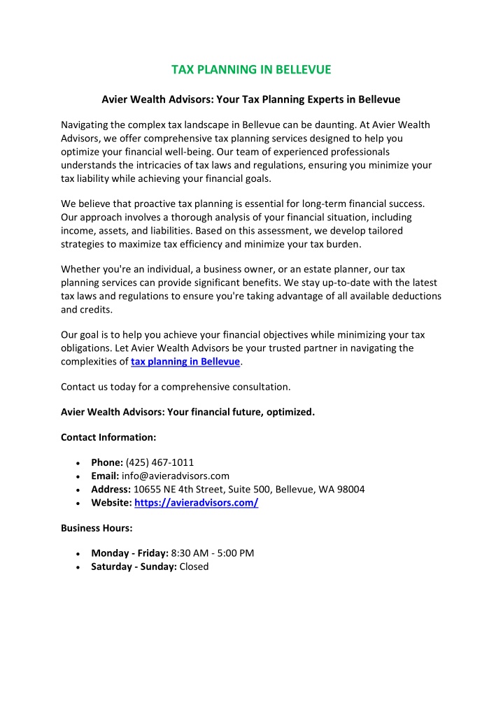 tax planning in bellevue n.w