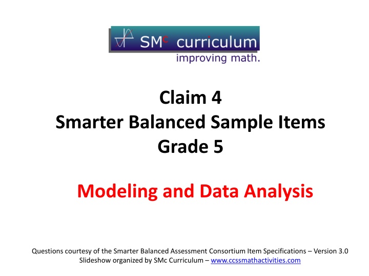 Grade 5 Math Modeling and Data Analysis Questions from Smarter Balanced Assessment