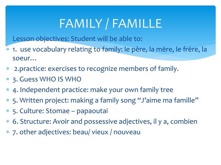 French Family Lesson Activities