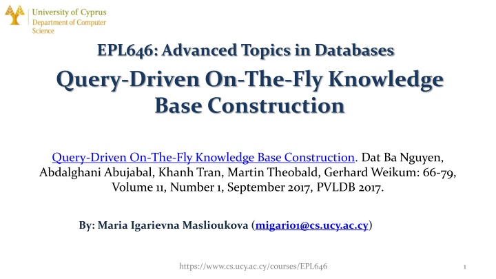 Query-Driven On-The-Fly Knowledge Base Construction in Advanced Databases