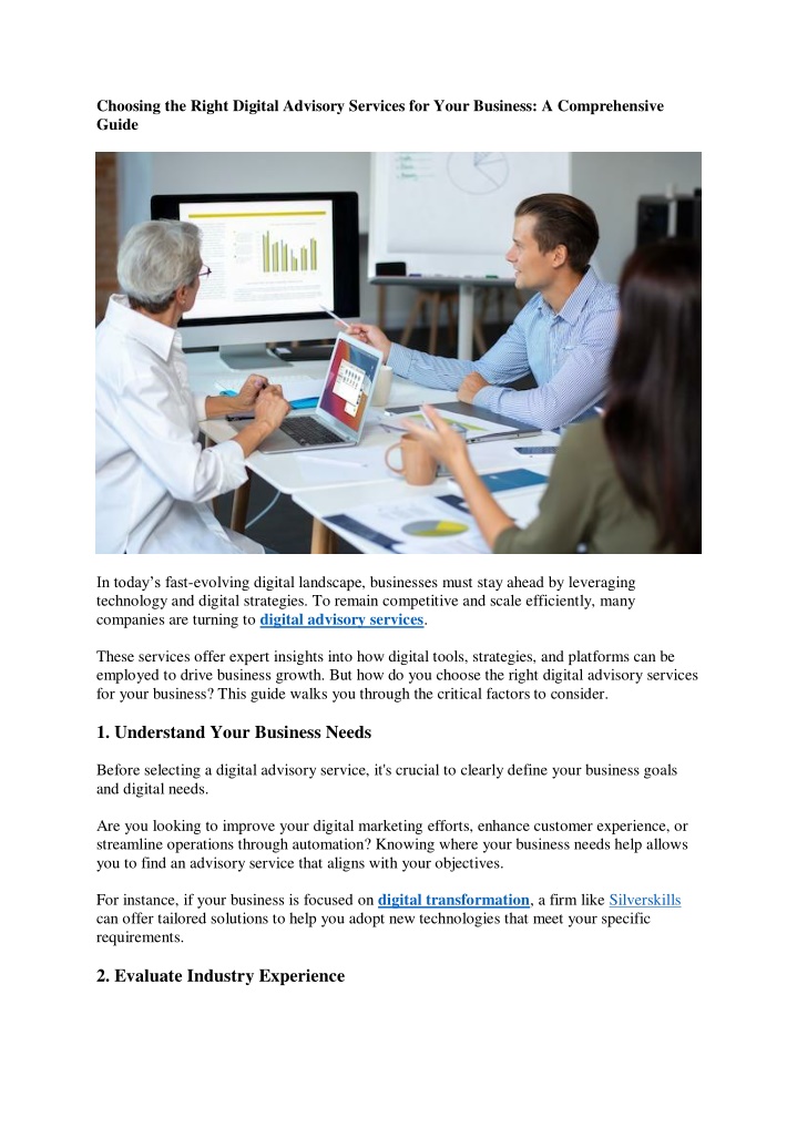 choosing the right digital advisory services n.w