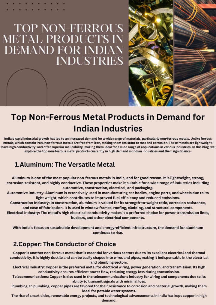 top non ferrous metal products in demand n.w