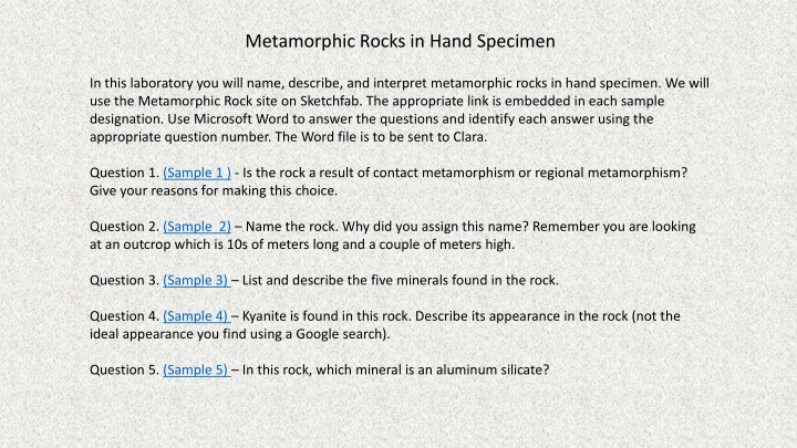 Metamorphic Rocks Hand Specimen Laboratory Analysis