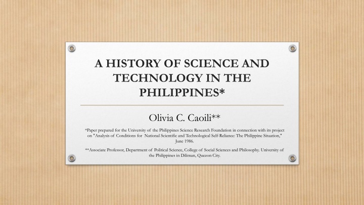 Evolution of Science and Technology in the Philippines