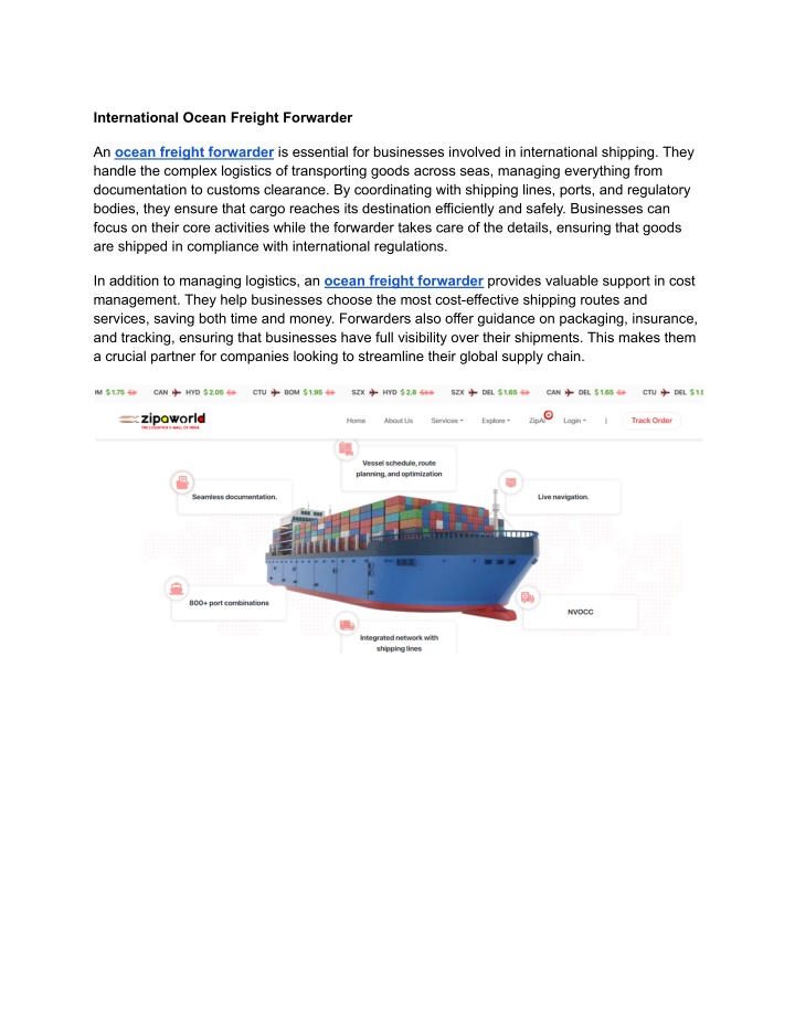 international ocean freight forwarder n.w