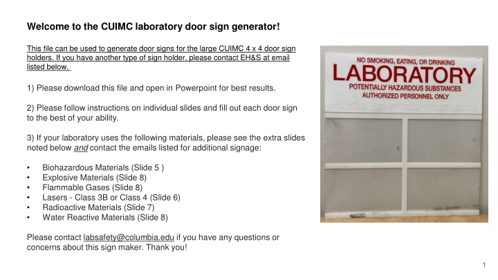 CUIMC Laboratory Door Sign Generator Information