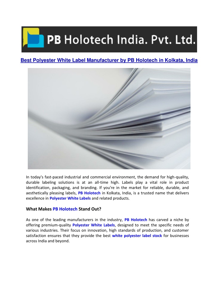 best polyester white label manufacturer n.w