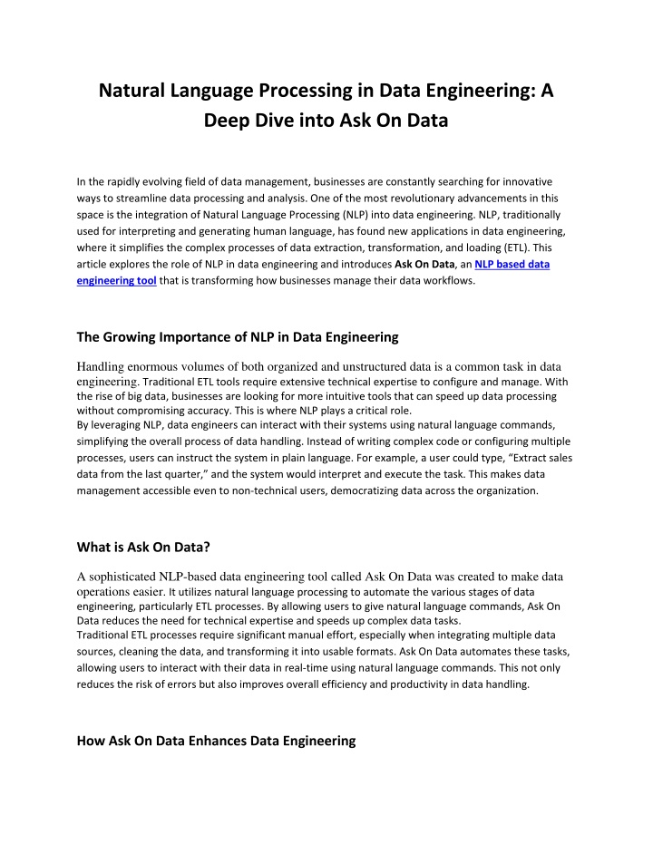 natural language processing in data engineering n.w