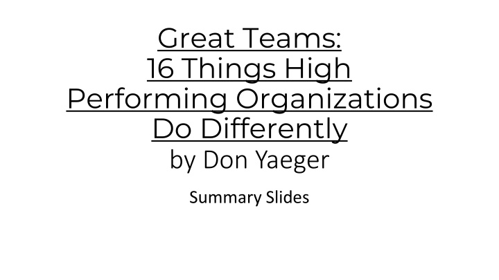 Insights on Building High-Performing Teams