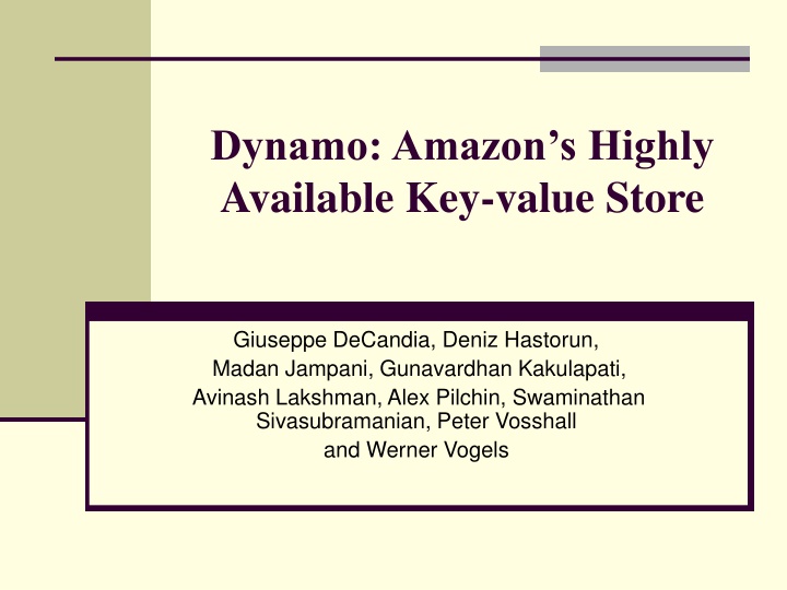 Dynamo: Amazon's Highly Available Key-value Store Summary