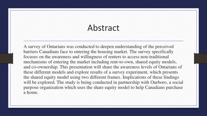 Perceived Barriers to Homeownership in Ontario