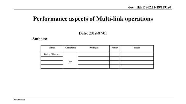 Performance Aspects of Multi-link Operations in IEEE 802.11-19/1291r0