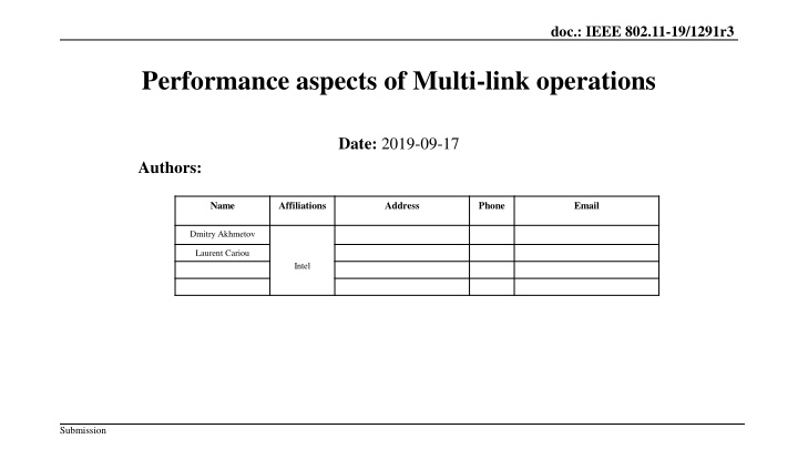 Performance Aspects of Multi-link Operations in IEEE 802.11-19/1291r3