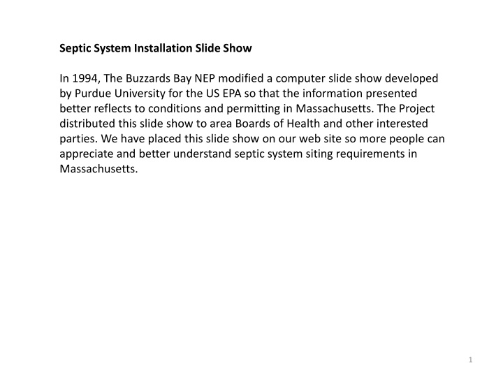 Comprehensive Septic System Installation Slide Show from 1994