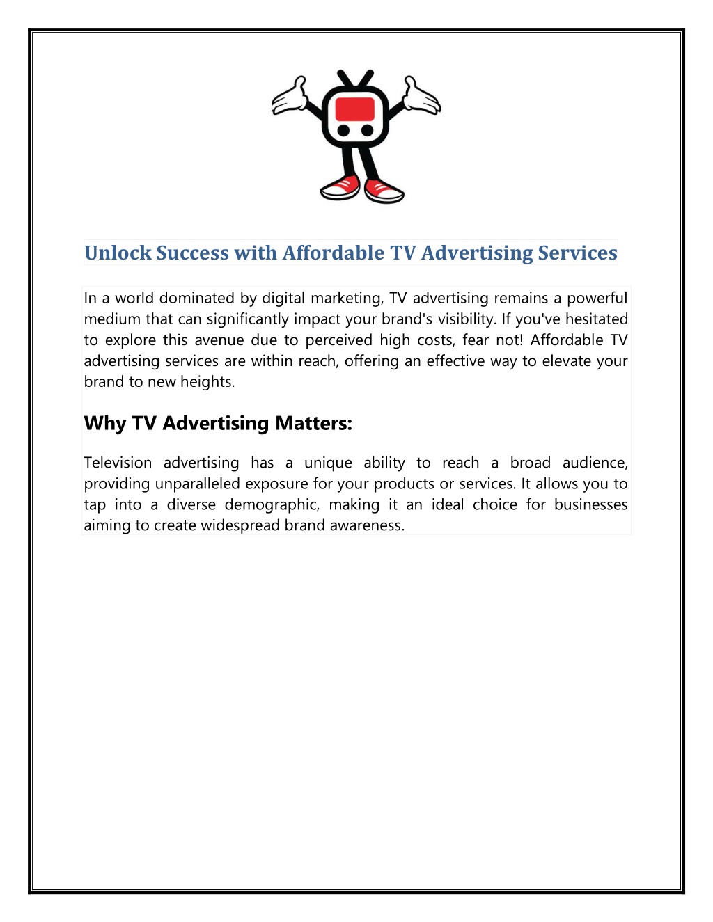 unlock success with affordable tv advertising l.w