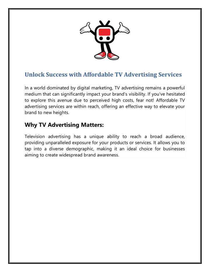 unlock success with affordable tv advertising n.w