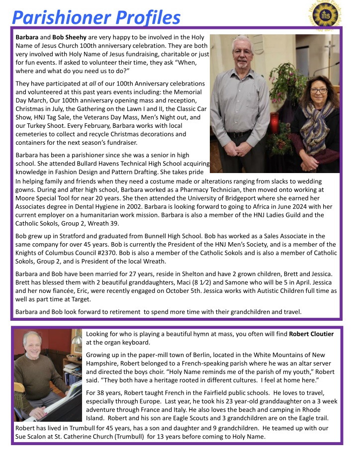 Dedicated Parishioners of Holy Name of Jesus Church - Profiles