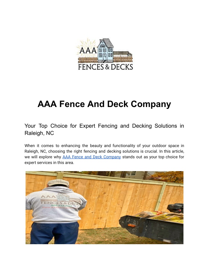 aaa fence and deck company n.w