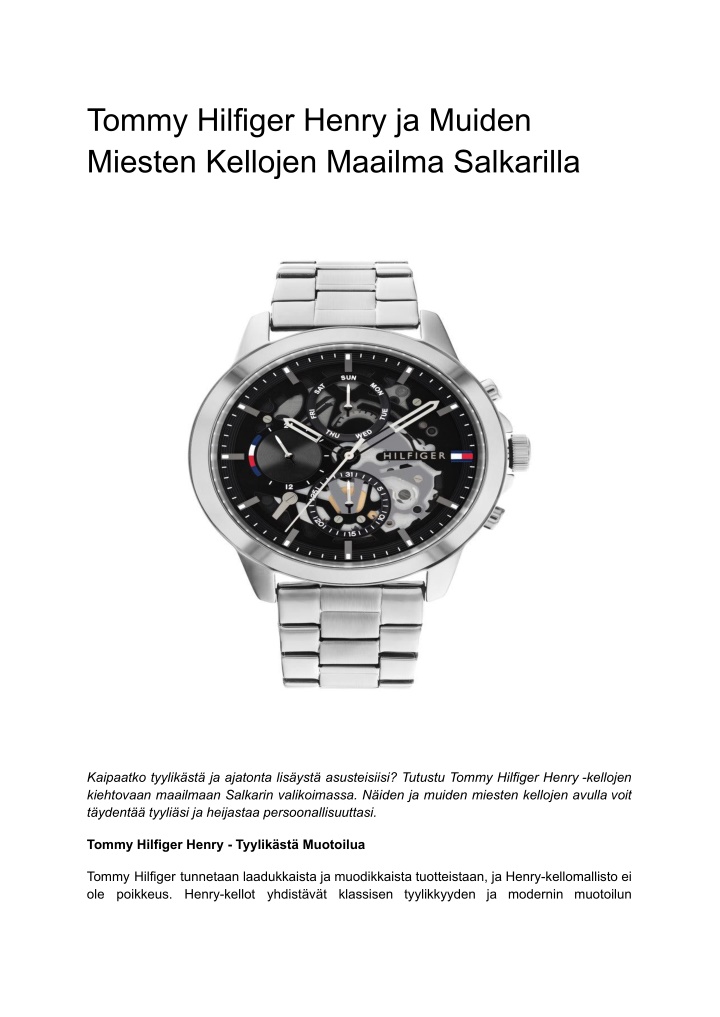 tommy hilfiger henry ja muiden miesten kellojen n.w