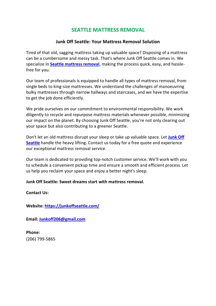 seattle mattress removal n.w