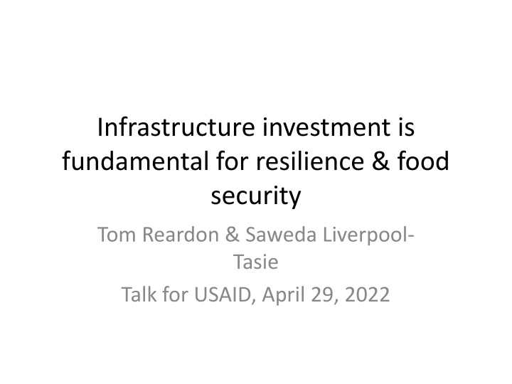 Importance of Infrastructure Investment for Food Security and Resilience