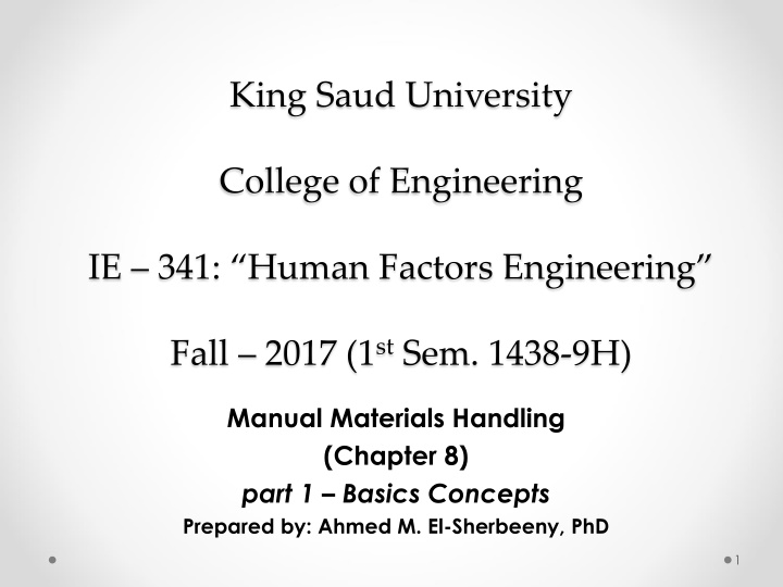 Manual Materials Handling: Basics Concepts in Human Factors Engineering