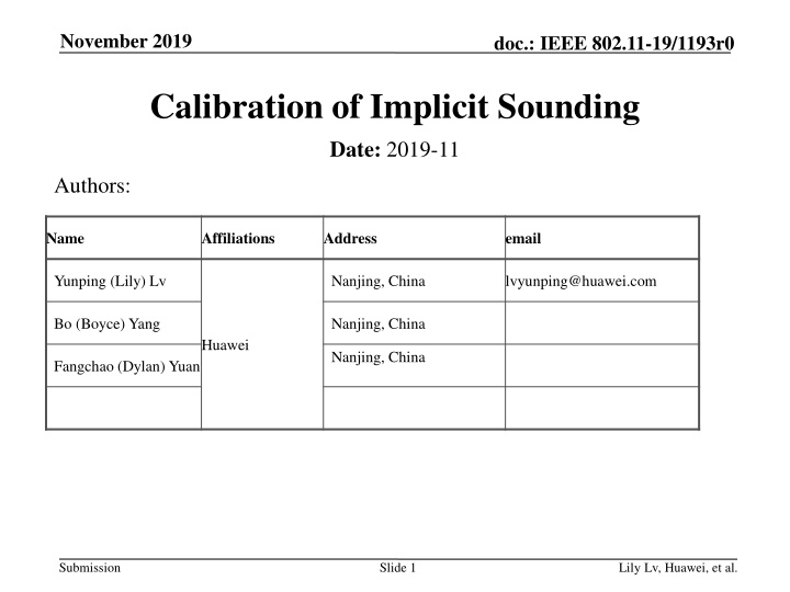 Implicit Sounding Calibration in IEEE 802.11-19/1193r0