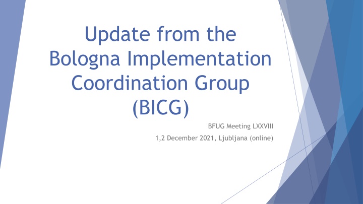 Update on Bologna Implementation Coordination Group (BICG) Activities