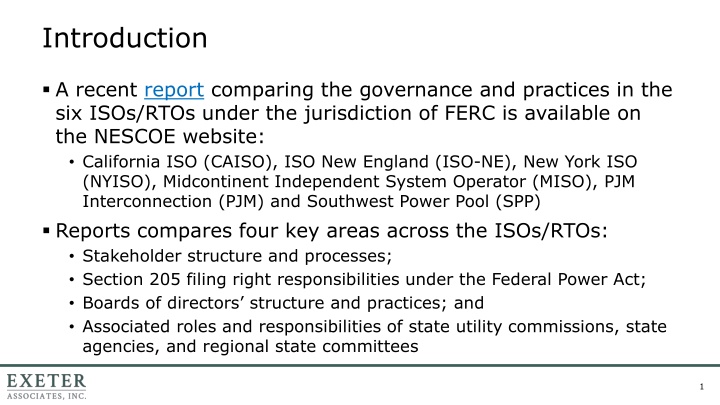 Report on ISO/RTO Governance & Practices in FERC Jurisdiction