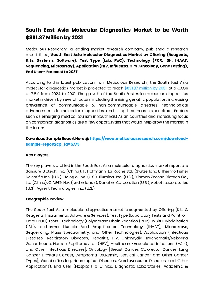 south east asia molecular diagnostics market n.w