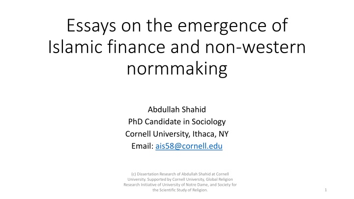 Emergence of Islamic Finance: Dynamics and Hypotheses