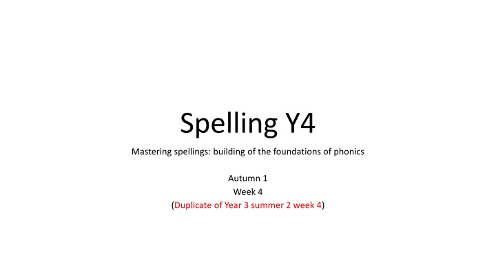 Building Strong Foundations in Spelling: Year 4 Autumn Week 4 Activities