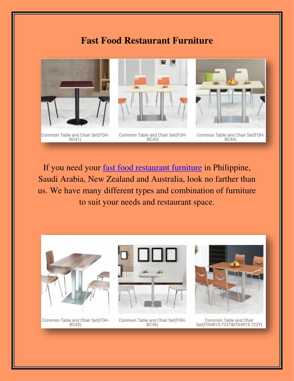 fast food restaurant furniture l.w