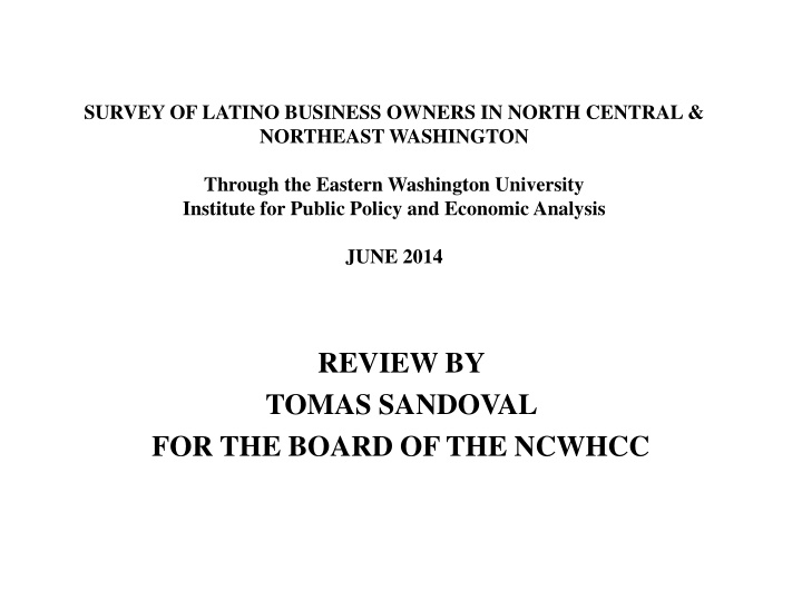 Survey of Latino Business Owners in North Central & Northeast Washington