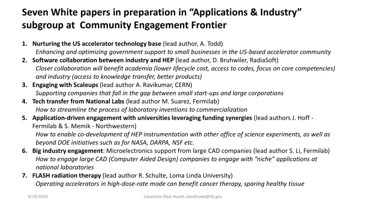 Engaging Innovation in Accelerator Technology and Industry Partnerships