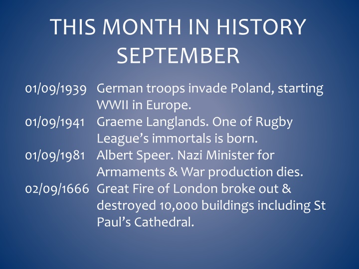 Significant Events in September History