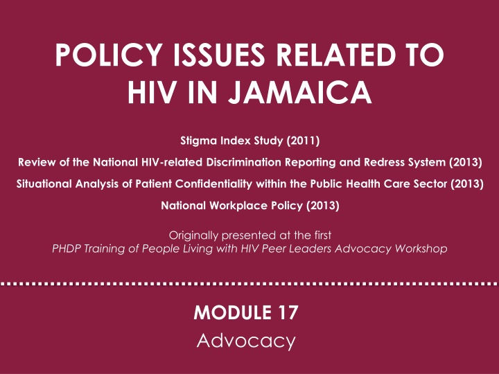 HIV-Related Stigma and Discrimination in Jamaica: A Policy Review