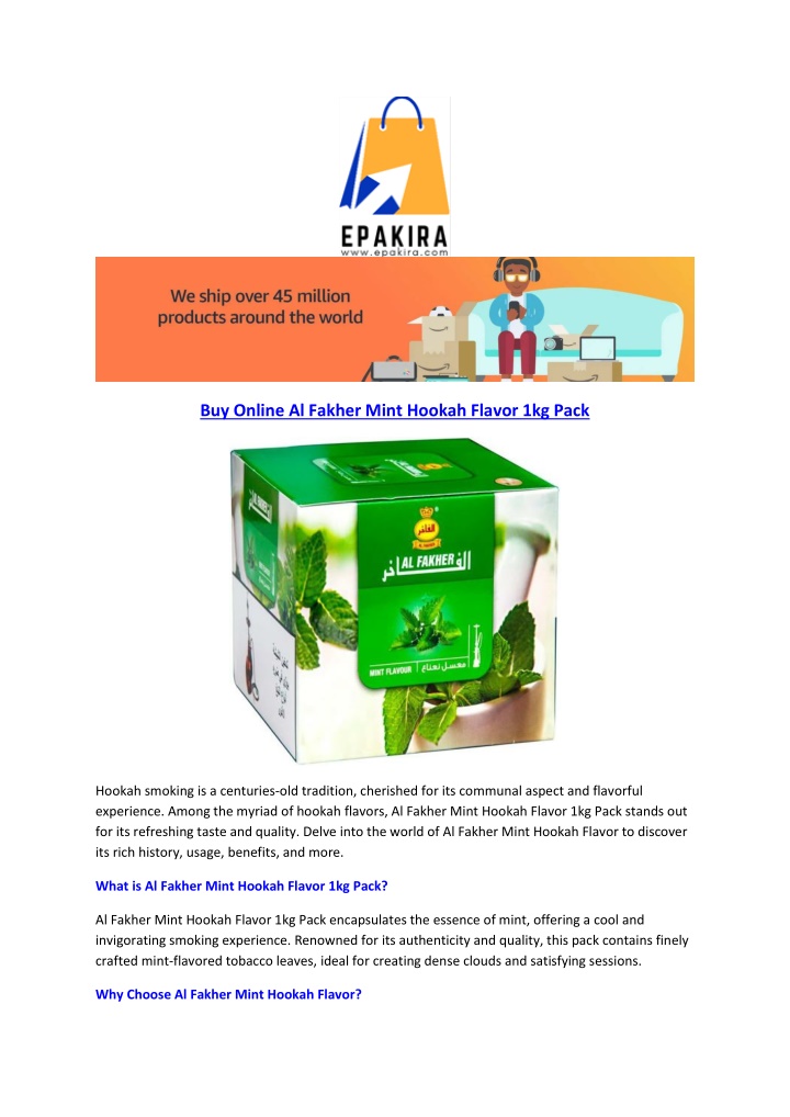 buy online al fakher mint hookah flavor 1kg pack n.w