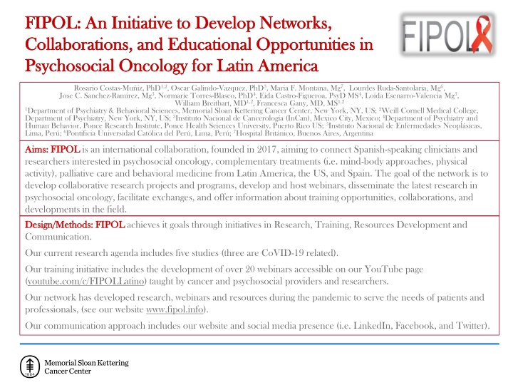 FIPOL Initiative: Developing Networks & Educational Opportunities in Psychosocial Oncology for Latin America