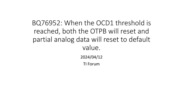 BQ76952 Overcurrent Detection and Analog Data Reset
