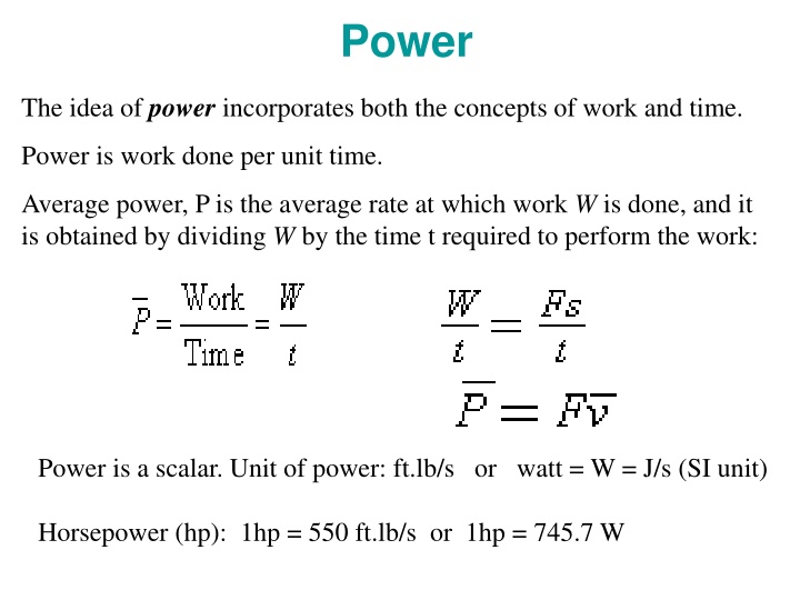 Power, Work, and Energy in Physics