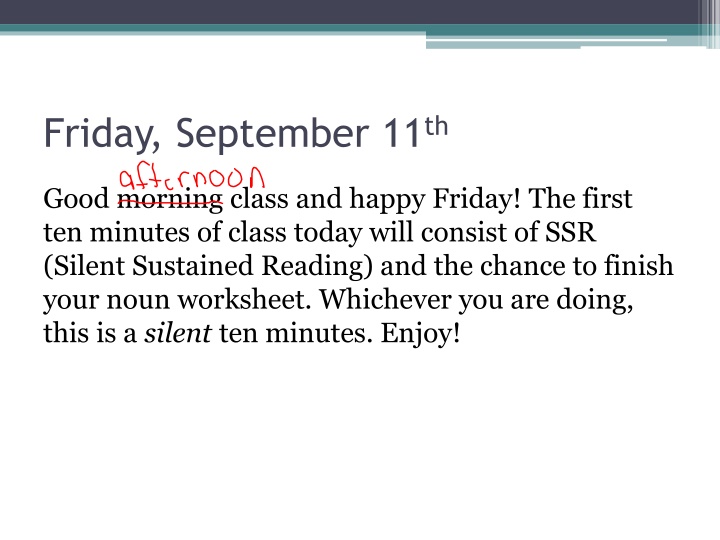 Language Arts Class Activities - Friday, September 11th