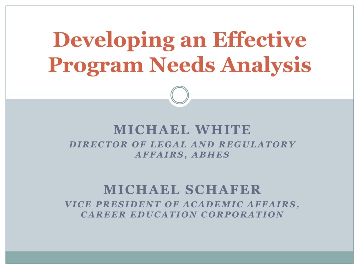 Effective Program Development and Needs Analysis