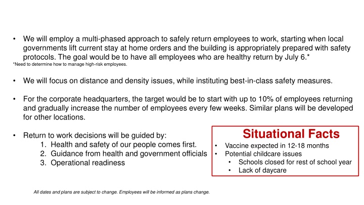 Phased Approach for Safe Return to Work Plan