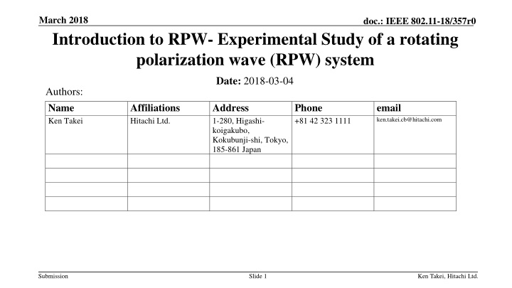 Experimental Study of Rotating Polarization Wave (RPW) System in Wireless Communication