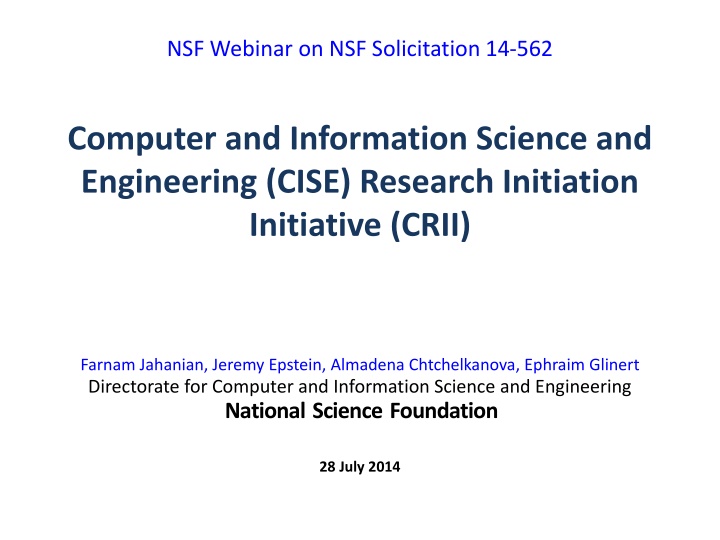 NSF CISE Research Initiation Initiative (CRII) Webinar Summary